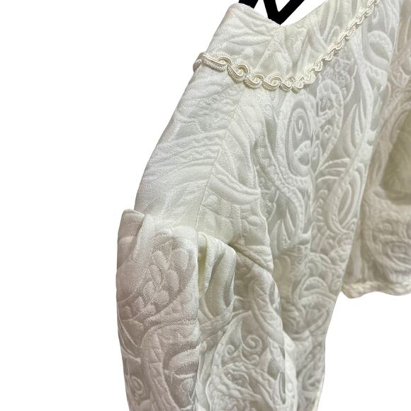 Vintage 90s Handmade Cream Floral Jacquard Blazer Jacket XL - Picture 9 of 12